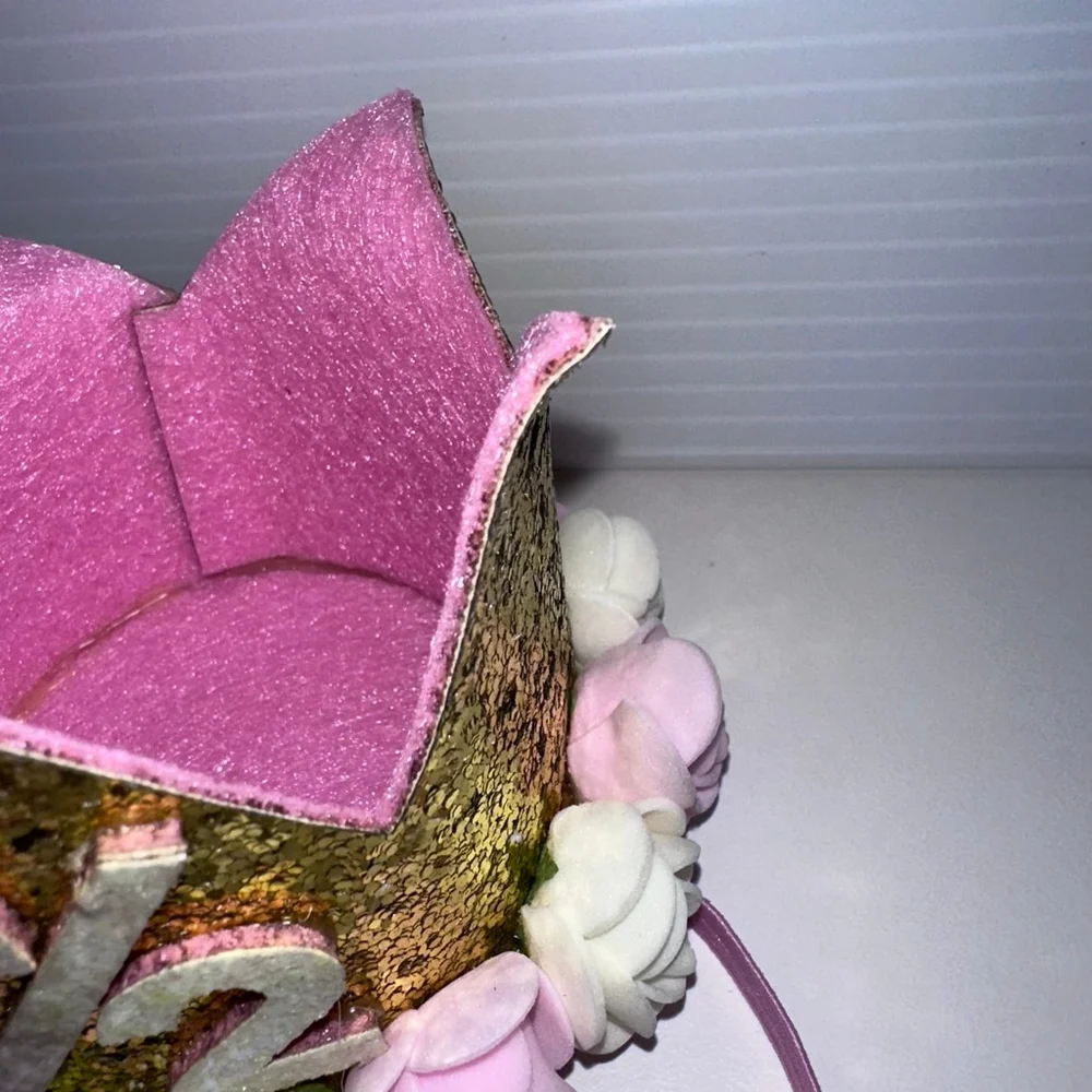 Baby Girl Pink Gold 1/2 Birthday Party Hat One Size Crown